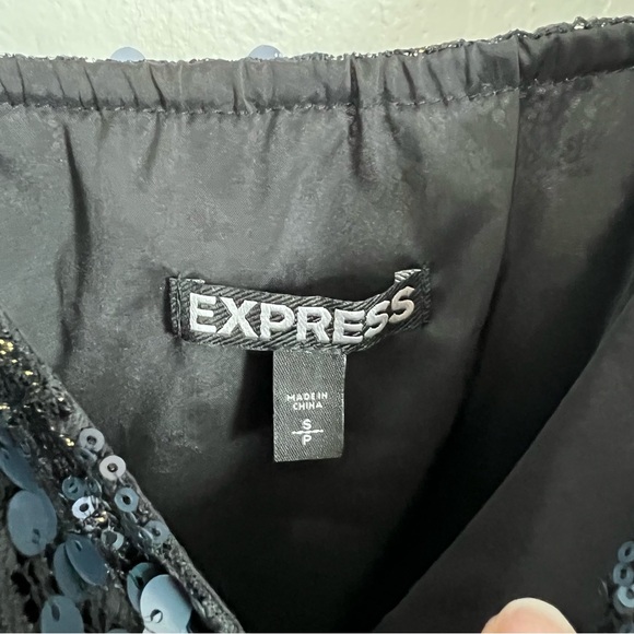 Express Navy Sequin Surplice Neck Mini Dress Small Black Gold MSRP $128 - Picture 3 of 4